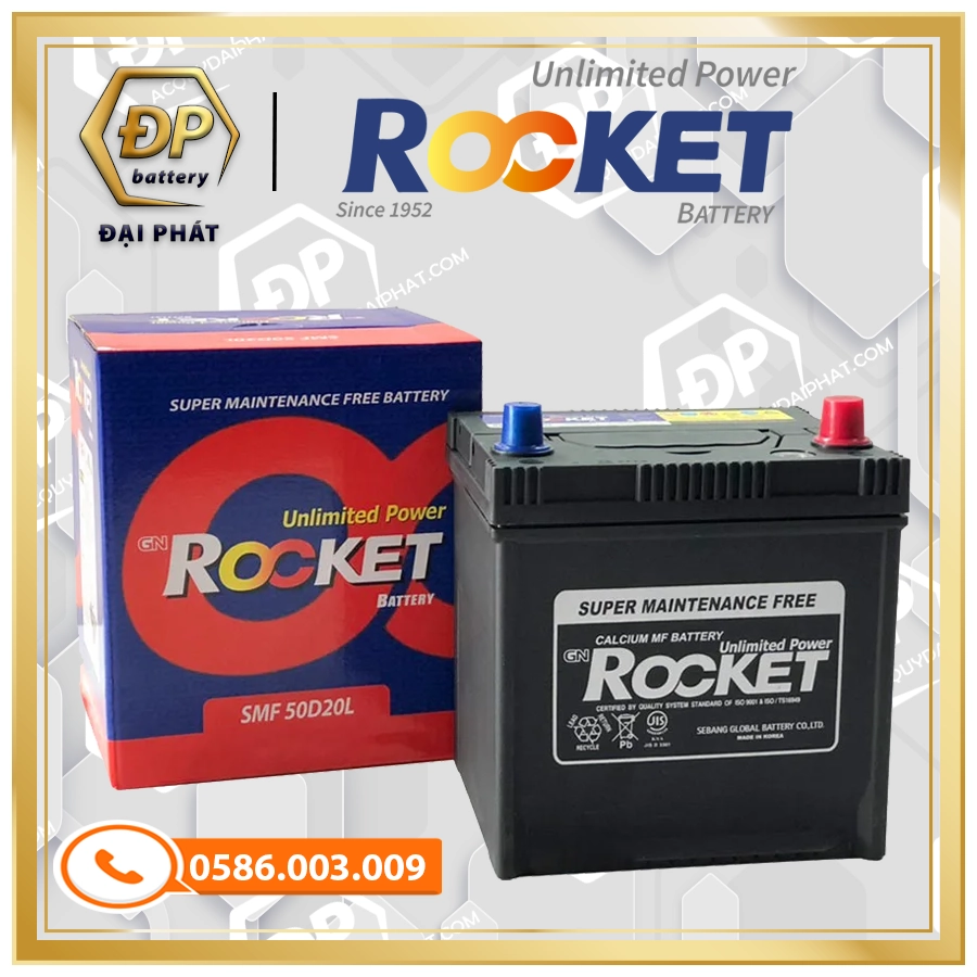 Ắc Quy Rocket SMF 50D20L (12V-50Ah)