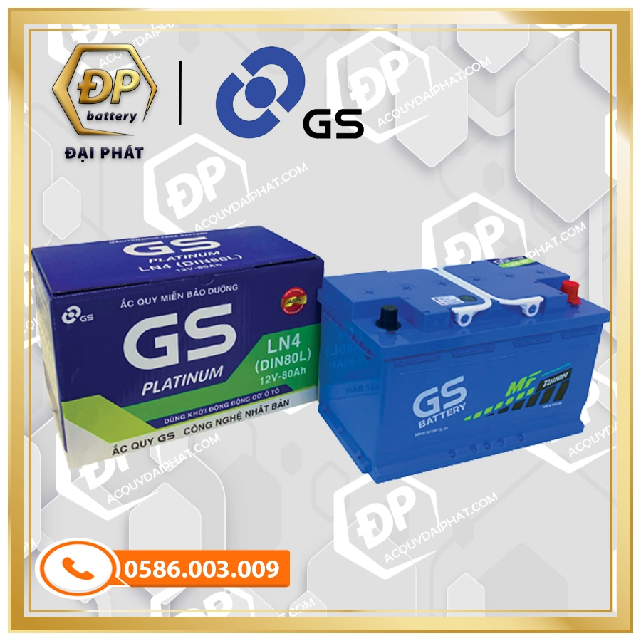 Ắc Quy GS LN4 (DIN80L) 12V-80Ah