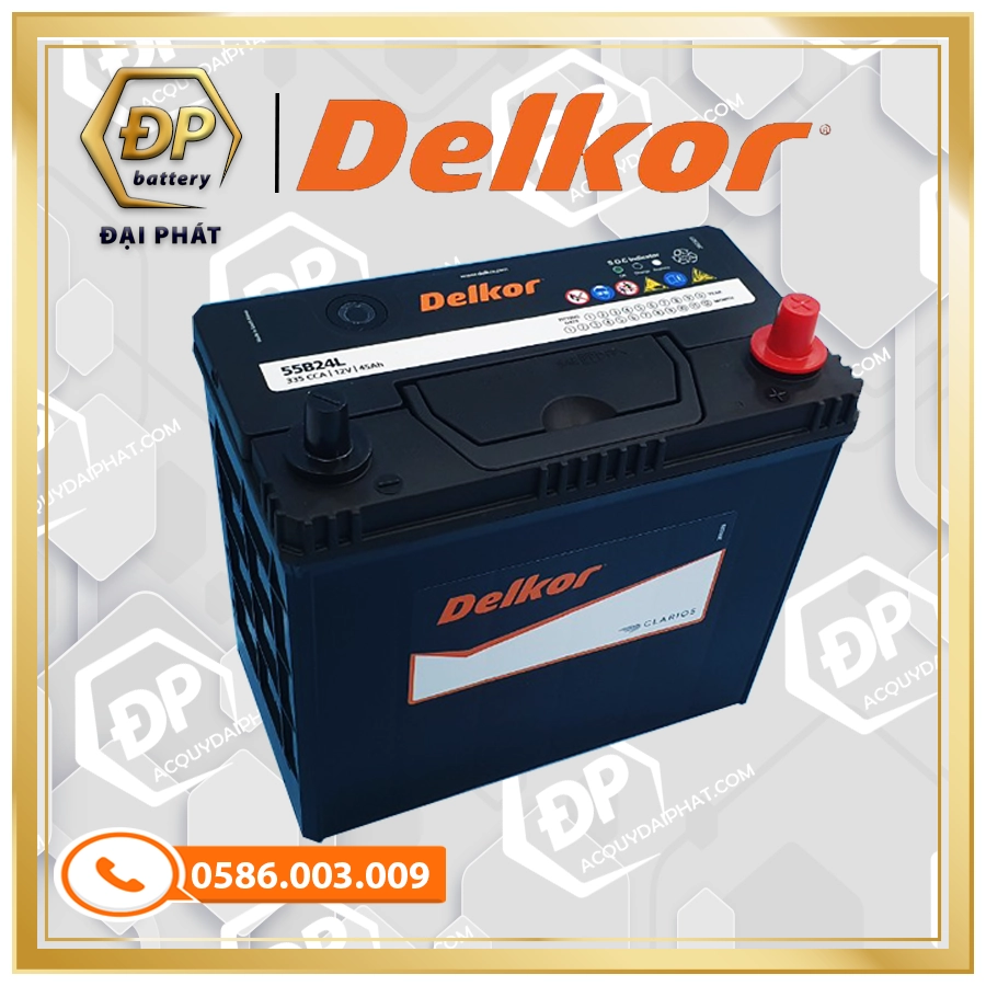 Ắc Quy DELKOR 55B24L (12V-45Ah) Cọc Nhỏ
